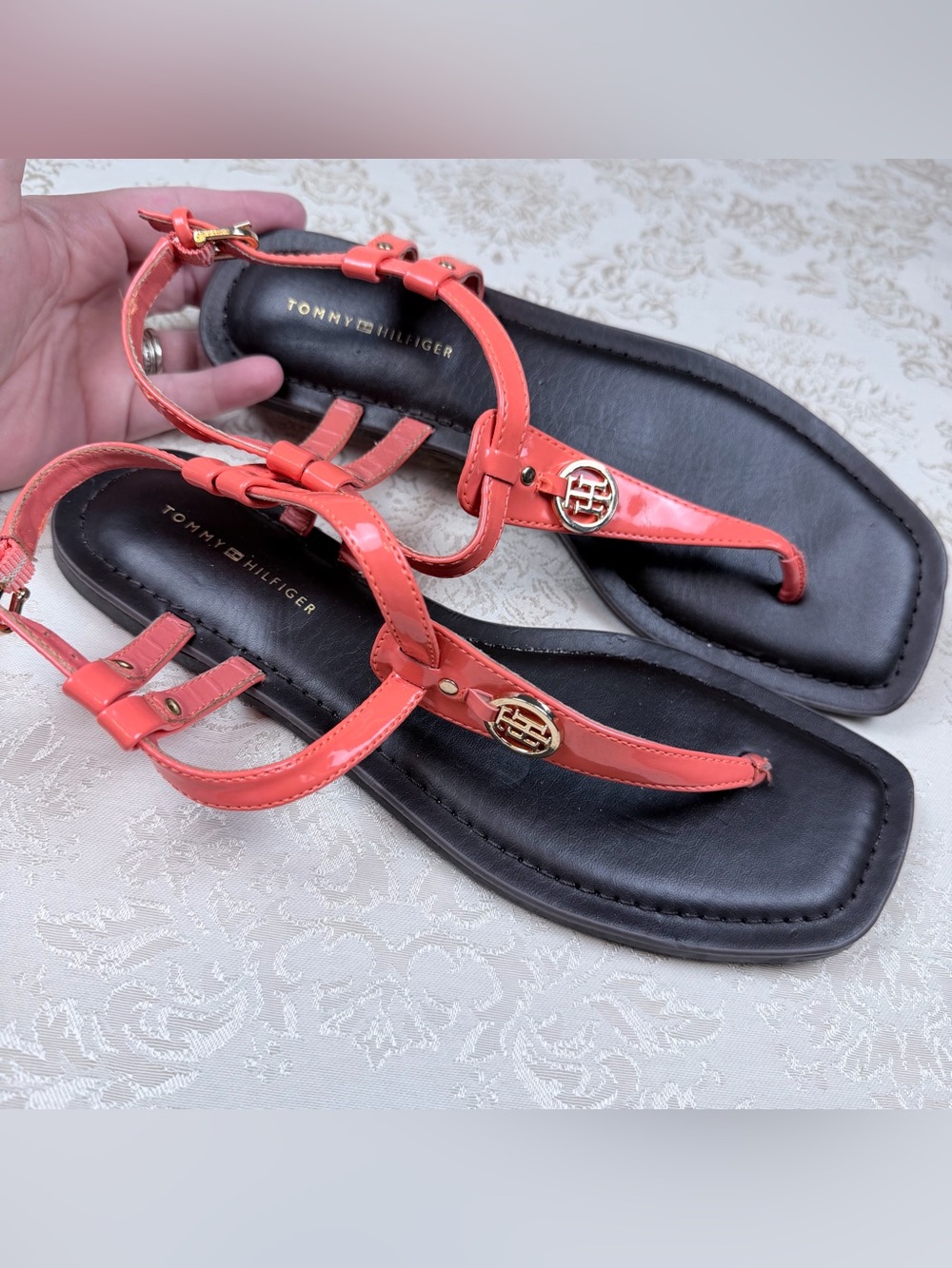 Tommy Hilfiger Coral Patent Leather T-Strap Sandals, 7.5